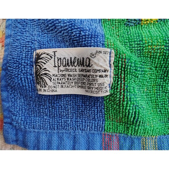 Vintage Cecil Saydah Funny Frogs Beach Towel, 100% Cotton, Kitsch Fun Striped - Picture 6 of 6